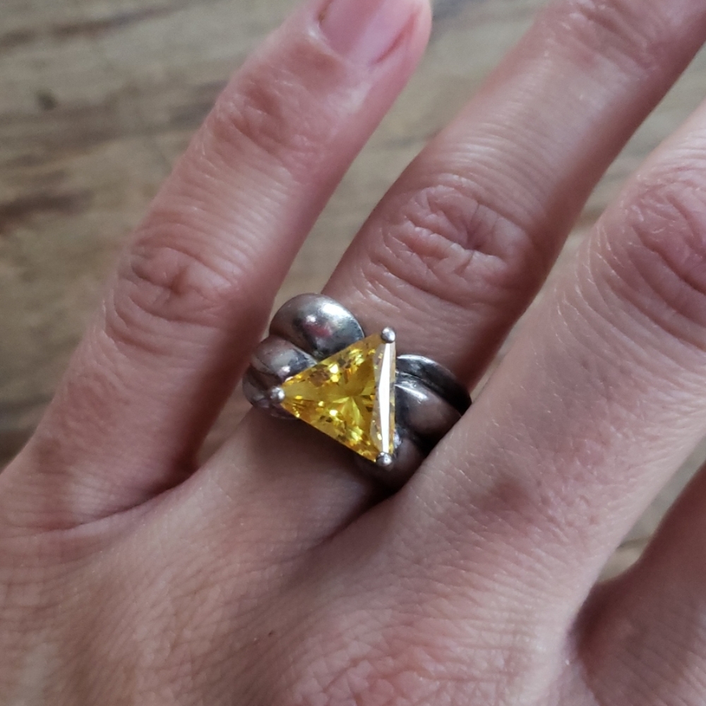 Huge Vintage Sterling Silver Citrine Ring